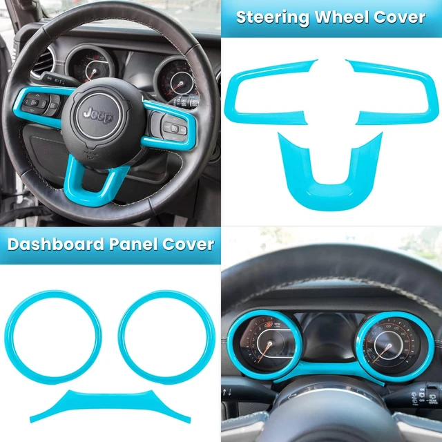 Alt view image 3 of 7 - 23PCS Full Set Interior Decoration Trim Kit for Jeep Wrangler JL JLU Gladiator JT 2018-2023 Steering Wheel Door Handle Air Conditioning Vent Cup Holder Reading Light Headlight Gear Cover (Light Blue)