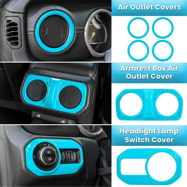 Alt view image 5 of 7 - 23PCS Full Set Interior Decoration Trim Kit for Jeep Wrangler JL JLU Gladiator JT 2018-2023 Steering Wheel Door Handle Air Conditioning Vent Cup Holder Reading Light Headlight Gear Cover (Light Blue)