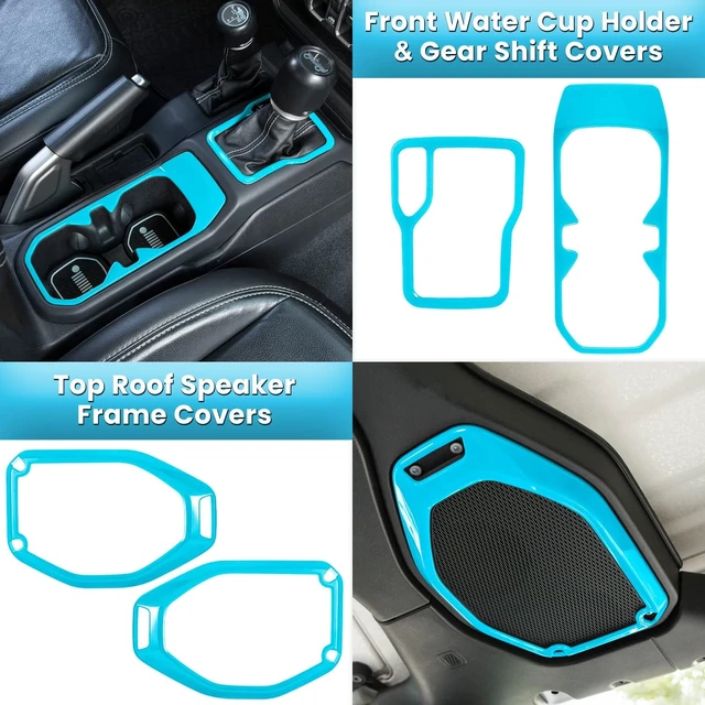 Alt view image 4 of 7 - 23PCS Full Set Interior Decoration Trim Kit for Jeep Wrangler JL JLU Gladiator JT 2018-2023 Steering Wheel Door Handle Air Conditioning Vent Cup Holder Reading Light Headlight Gear Cover (Light Blue)