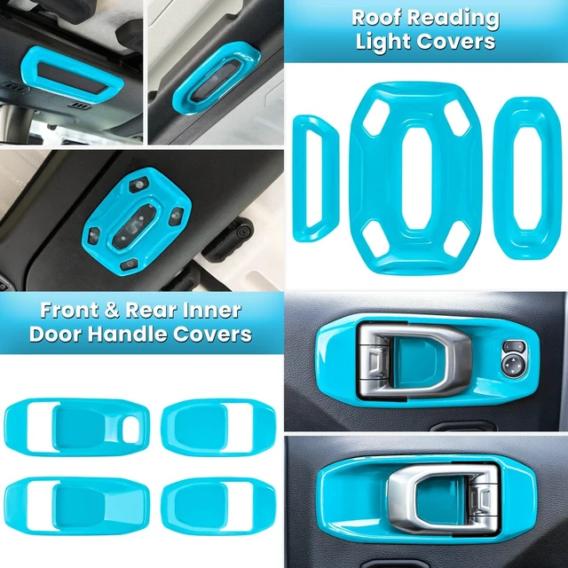Alt view image 6 of 7 - 23PCS Full Set Interior Decoration Trim Kit for Jeep Wrangler JL JLU Gladiator JT 2018-2023 Steering Wheel Door Handle Air Conditioning Vent Cup Holder Reading Light Headlight Gear Cover (Light Blue)