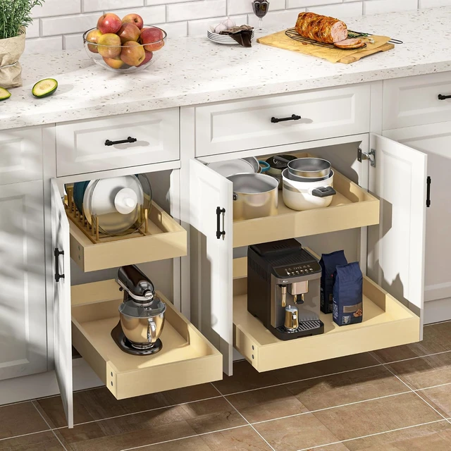 Alt view image 2 of 7 - Soft Close Pull Out Cabinet Organizer, 32" W x 22" D Pull Out Drawer for Cabinet, Bottom Mount Pull Out Drawers for Kitchen Cabinets, Durable Pullout Drawers for Home & Kitchen Organization