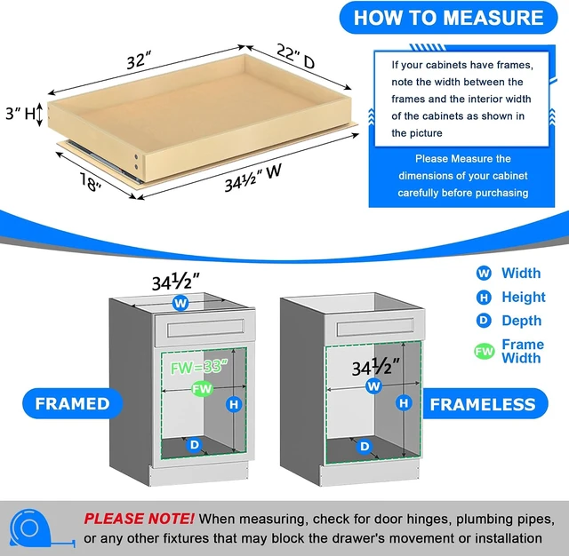 Alt view image 3 of 7 - Soft Close Pull Out Cabinet Organizer, 32" W x 22" D Pull Out Drawer for Cabinet, Bottom Mount Pull Out Drawers for Kitchen Cabinets, Durable Pullout Drawers for Home & Kitchen Organization