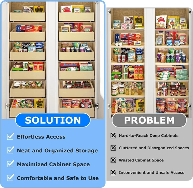 Alt view image 4 of 7 - Soft Close Pull Out Cabinet Organizer, 32" W x 22" D Pull Out Drawer for Cabinet, Bottom Mount Pull Out Drawers for Kitchen Cabinets, Durable Pullout Drawers for Home & Kitchen Organization