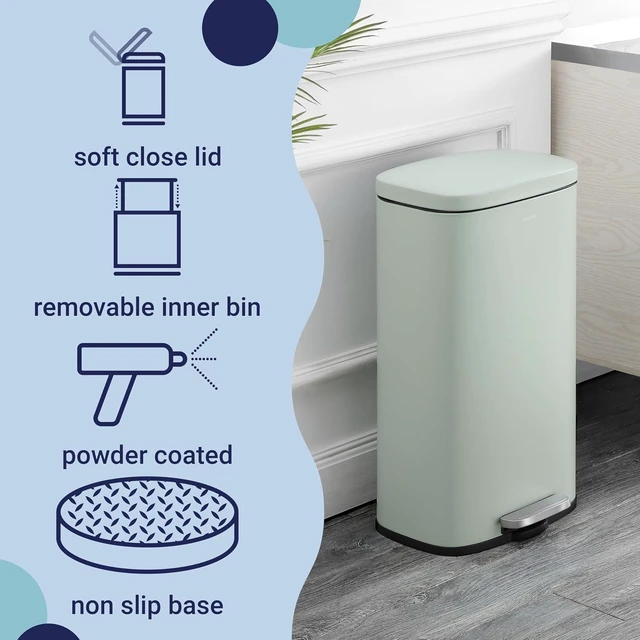 Alt view image 3 of 7 - Curtis 8 Gal Step Trash Can Soft Close 25", Pistachio Gelato