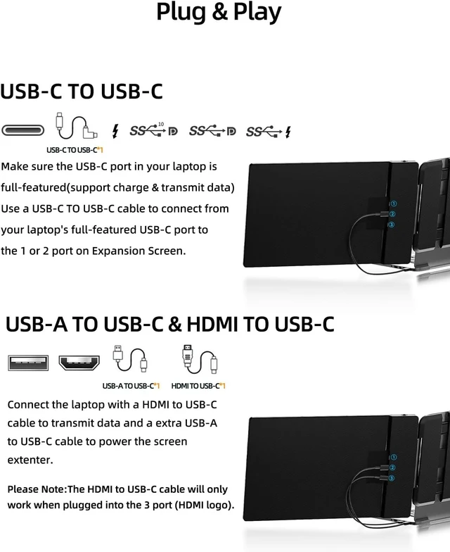 Alt view image 6 of 7 - Laptop Screen Extender, 14" FHD 1080P IPS Dual Laptop Monitor Extender, Plug n Play Portable Travel Monitor for Laptops 13.3"-17" with HDMI/USB-A/Type-C, Compatible with Windows Mac Chrome Android
