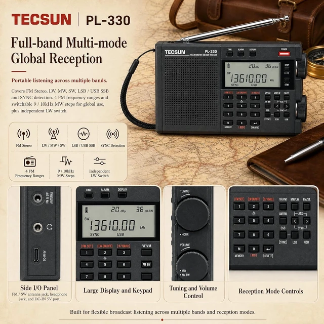 Alt view image 3 of 6 - Digital PL330 AM/FM/LW/SW Worldband Radio with Single Side Band Receiver