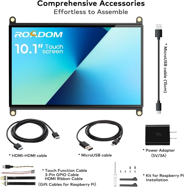 Alt view image 6 of 7 - 10.1" Touchscreen Monitor, 1024x600 IPS Raspberry Pi Screen, HDMI