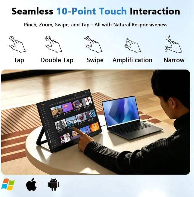 Alt view image 2 of 7 - 15.6''Portable Touchscreen Monitor 1080P VESA USB-C Vertical Monitor