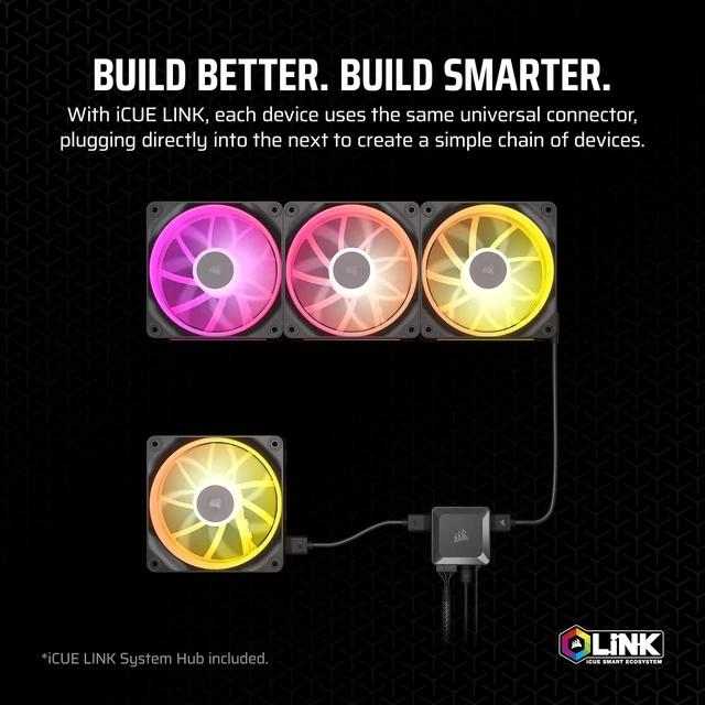 Alt view image 4 of 7 - iCUE Link LX120 RGB 120mm PWM Fans Triple Pack Dual Light Loops Includes iCUE Link System Hub AirGuide Technology Black