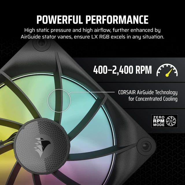 Alt view image 5 of 7 - iCUE Link LX120 RGB 120mm PWM Fans Triple Pack Dual Light Loops Includes iCUE Link System Hub AirGuide Technology Black