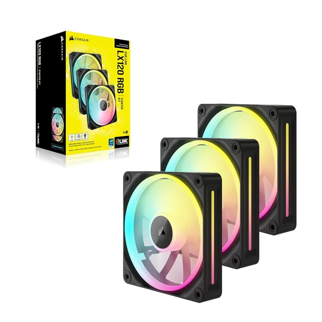 Alt view image 7 of 7 - iCUE Link LX120 RGB 120mm PWM Fans Triple Pack Dual Light Loops Includes iCUE Link System Hub AirGuide Technology Black