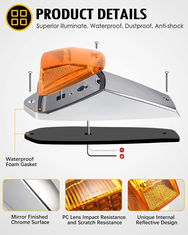 Alt view image 3 of 7 - 31LED Amber Cab Marker Light Waterproof Top Roof Running Cab Lights Compatible with Peterbilt/Kenworth/Freightliner//Western Star/Mack/International/Paccar Trailer Trucks