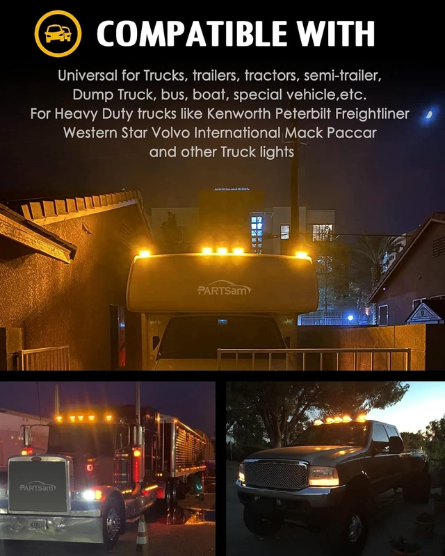 Alt view image 4 of 7 - 31LED Amber Cab Marker Light Waterproof Top Roof Running Cab Lights Compatible with Peterbilt/Kenworth/Freightliner//Western Star/Mack/International/Paccar Trailer Trucks