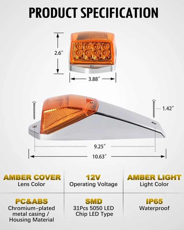 Alt view image 7 of 7 - 31LED Amber Cab Marker Light Waterproof Top Roof Running Cab Lights Compatible with Peterbilt/Kenworth/Freightliner//Western Star/Mack/International/Paccar Trailer Trucks