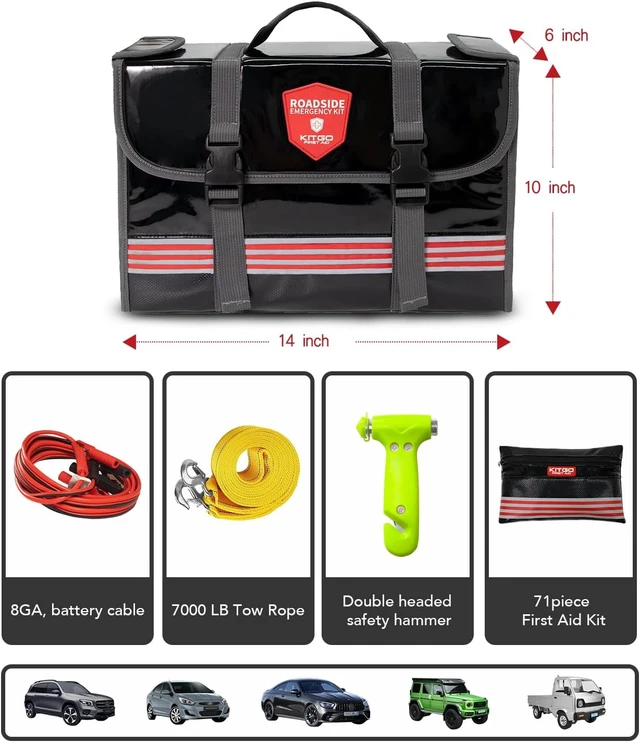 Alt view image 6 of 7 - Car Emergency Kit (126 Piece)Gift for Father Women Friend, Premium Roadside Assistance Essentials with Jumper Cables Tow Rope- Ideal Auto Road Safety Kit for Truck, RV