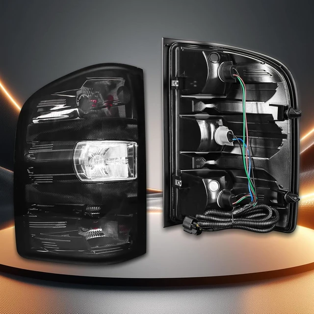 Alt view image 3 of 7 - Smoked Black Tail Lights with Red Bulbs fit for 20072013 Chevy Silverado 1500, 20072014 Silverado 2500/3500 Single Rear Wheel, Plug & Play Upgrade Murdered Out Rear Lamps