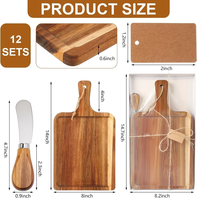 Alt view image 2 of 7 - 12set Acacia Wood Charcuterie Board with Knife, 14 x 8 Inch