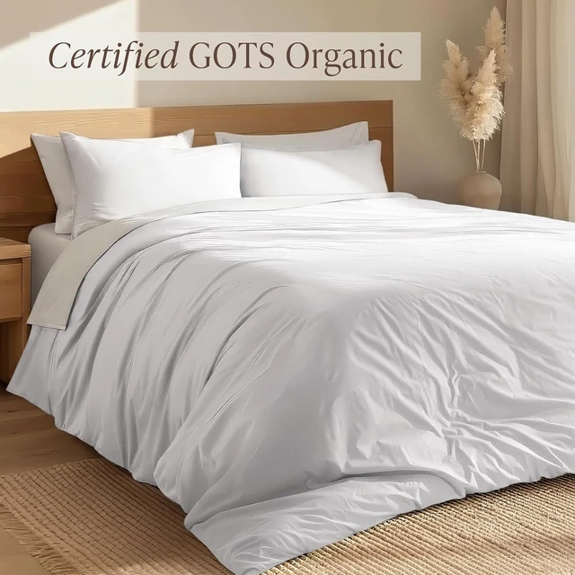 Alt view image 2 of 7 - 100% Organic Cotton Percale Duvet Cover Set (King, White)