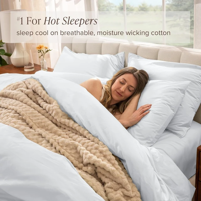 Alt view image 3 of 7 - 100% Organic Cotton Percale Duvet Cover Set (King, White)