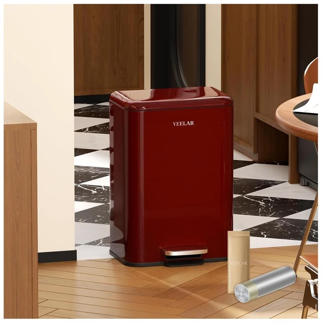 Main image of 5 Gallon Bathroom Trash Can - Room Step Garbage Can with Lid, Stainless Steel Trash Bin for Kitchen Living Room Bedroom Commercial Restaurant Office (Red, 20Liter / 5.5Gallon)