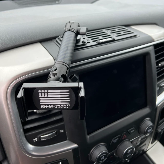 Alt view image 2 of 7 - Metal Dash Mount Cell Phone Holder Compatible with 2013-2018 RAM Truck & 2019+ RAM 1500 Classic (RubiGrid Spring-Loaded)