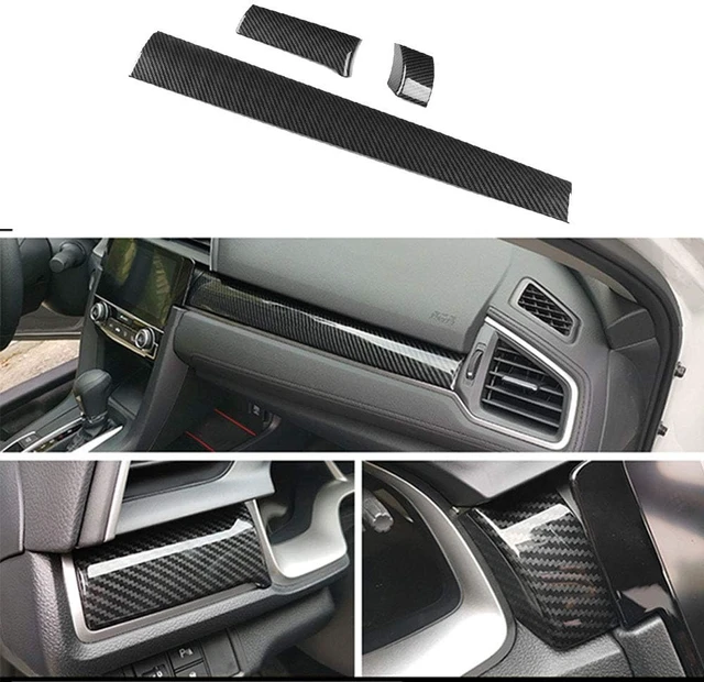 Alt view image 5 of 7 - for Honda 10th Civic 2016~2020 2021 Full Set of Car Interiors Instrument Panel Decorative Center Console Moulding Trim Air Outlet Automotive Steering Wheel Cover Accessories 16Pcs-Black