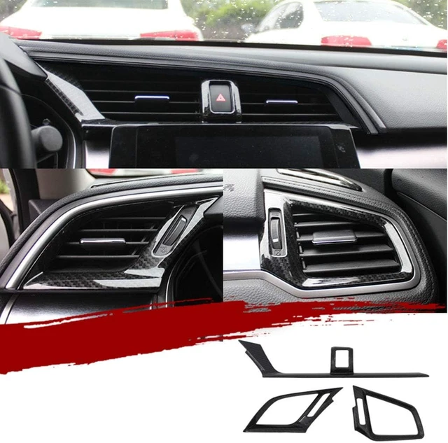 Alt view image 7 of 7 - for Honda 10th Civic 2016~2020 2021 Full Set of Car Interiors Instrument Panel Decorative Center Console Moulding Trim Air Outlet Automotive Steering Wheel Cover Accessories 16Pcs-Black