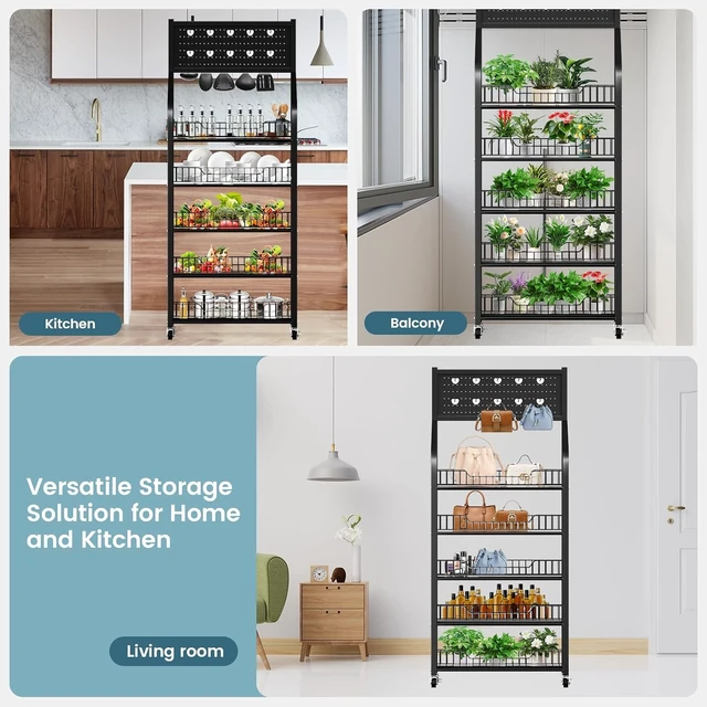Alt view image 6 of 7 - 65" 5 Tier Snack Rack Display Stand with Hooks & Wheels, Metal Retail Display Shelf for Chips, Snacks, Candy, Metal Snack Shelf for Store Home Kitchen Store Organizer (50cm-black)