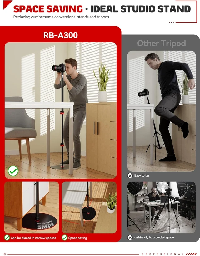 Alt view image 3 of 7 - A300 Round Base Monopod 60" Aluminum Camera Floor Stand