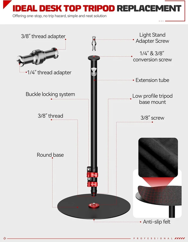 Alt view image 7 of 7 - A300 Round Base Monopod 60" Aluminum Camera Floor Stand