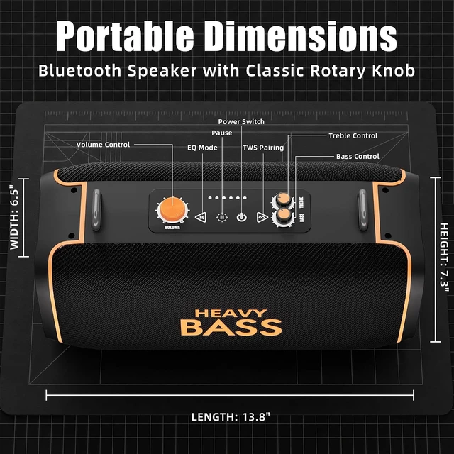 Alt view image 4 of 7 - Portable Bluetooth Speaker, 120W Peak Wireless Speaker, 28-Hour Playtime, Adjustable Treble & Bass, Loud Stereo Sound for Outdoor Use