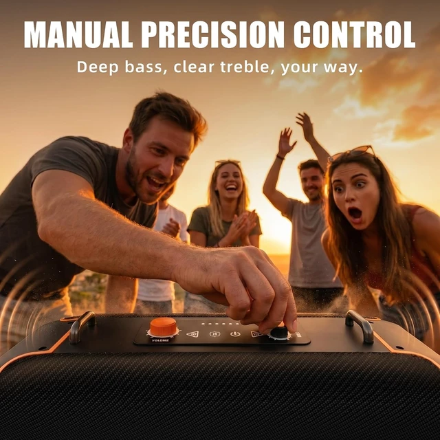 Alt view image 3 of 7 - Portable Bluetooth Speaker, 120W Peak Wireless Speaker, 28-Hour Playtime, Adjustable Treble & Bass, Loud Stereo Sound for Outdoor Use