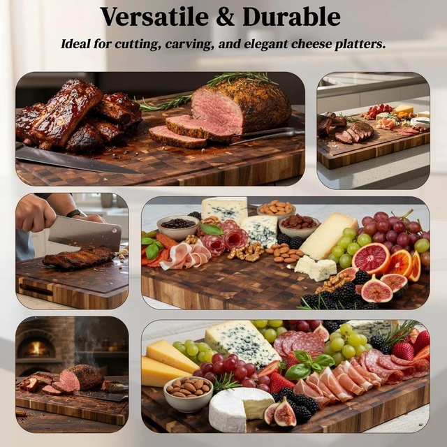 Alt view image 4 of 6 - Premium Acacia Wood Cutting Board 20" x 15" x 1.5"