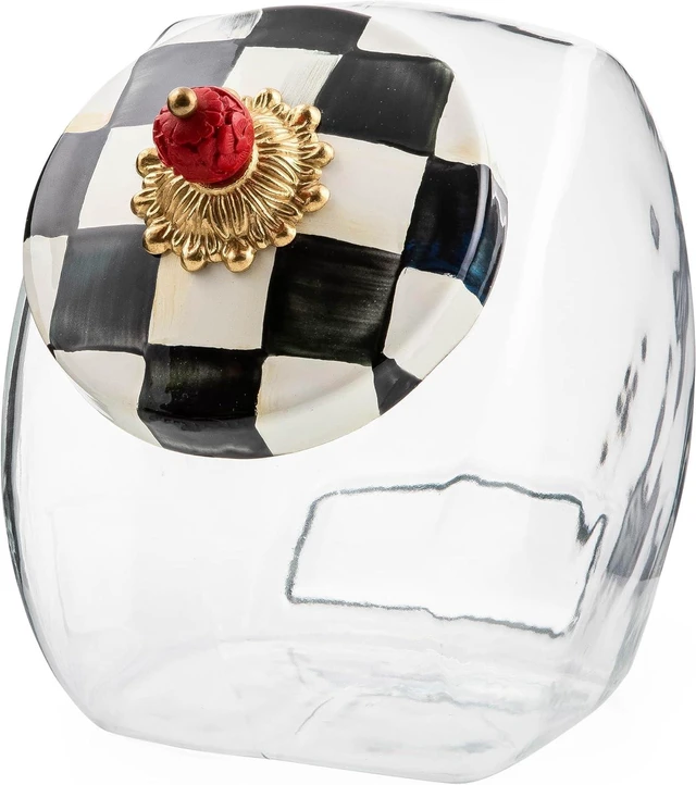 Main image of Glass Cookie Jar with Lid, Black-and-White Courtly Check