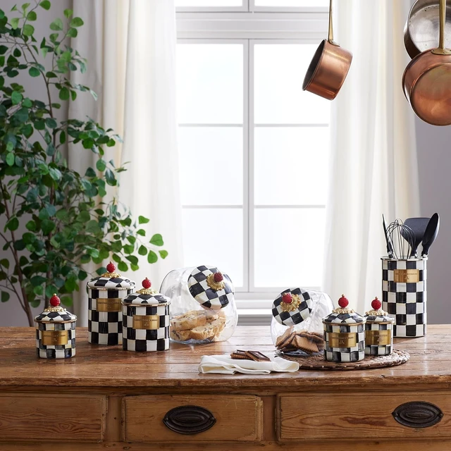 Alt view image 2 of 4 - Glass Cookie Jar with Lid, Black-and-White Courtly Check