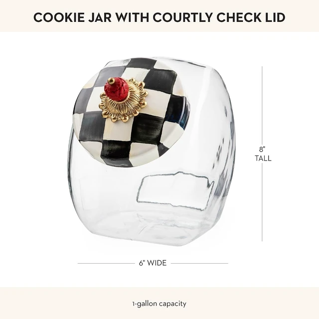 Alt view image 3 of 4 - Glass Cookie Jar with Lid, Black-and-White Courtly Check