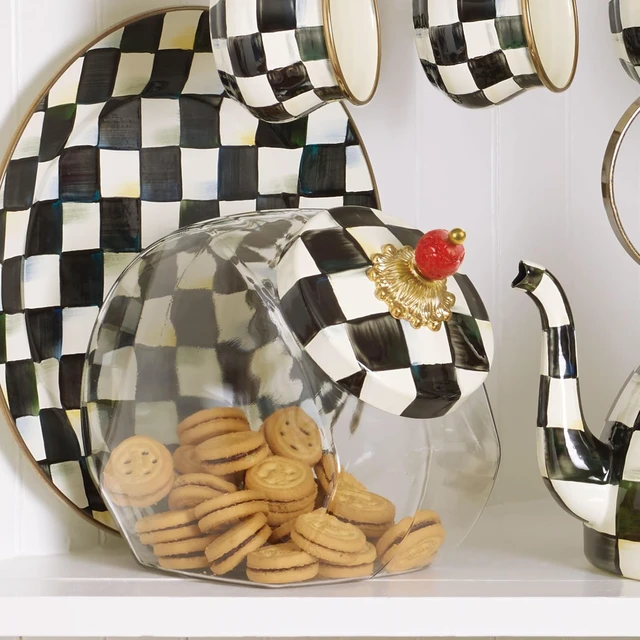 Alt view image 4 of 4 - Glass Cookie Jar with Lid, Black-and-White Courtly Check