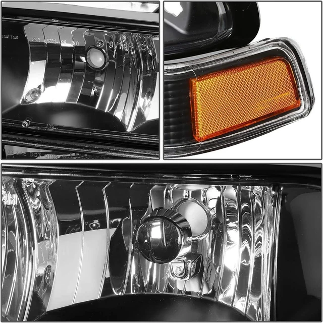 Main image of Headlight Assembly Compatible with 1998-2004 Chevy S10 Pickup Blazer Factory Style, Left Right Headlamp Set (Black/Amber)