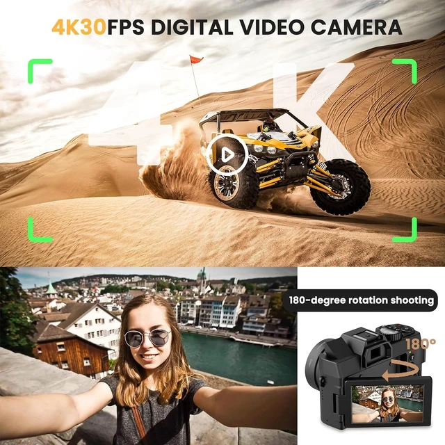 Alt view image 3 of 7 - Digital Camera for Photography, Camara Fotografica Video Auto Focus 48 MP with WiFi Auto-Focus Vlog Camera for YouTube with Flip Screen 16X Zoom with 32GB Micro SD Card Card Reader