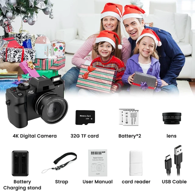 Alt view image 7 of 7 - Digital Camera for Photography, Camara Fotografica Video Auto Focus 48 MP with WiFi Auto-Focus Vlog Camera for YouTube with Flip Screen 16X Zoom with 32GB Micro SD Card Card Reader