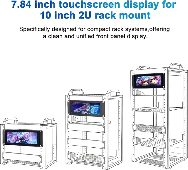 Alt view image 3 of 7 - 7.84 Inch 2U Rack Mount Touchscreen Monitor,1280×400 IPS Secondary Display with Speaker, Compatible with DeskPi RackMate T0/T1/T2/T0 Plus/T1 Plus/TL1, Tecmojo 4U/6U/9U/12U 10inch Server Rack Cabinet