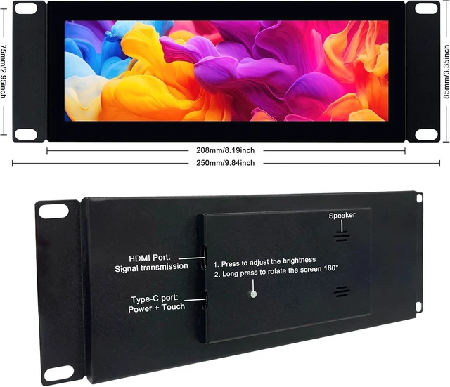 Alt view image 5 of 7 - 7.84 Inch 2U Rack Mount Touchscreen Monitor,1280×400 IPS Secondary Display with Speaker, Compatible with DeskPi RackMate T0/T1/T2/T0 Plus/T1 Plus/TL1, Tecmojo 4U/6U/9U/12U 10inch Server Rack Cabinet