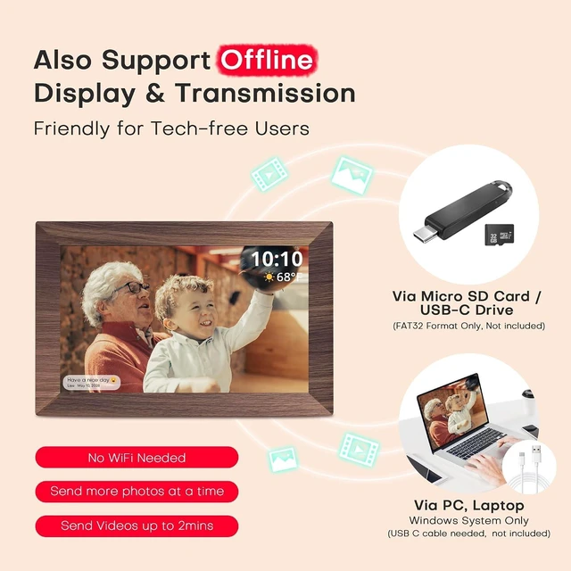 Alt view image 7 of 7 - Frameo Digital Picture Frame, 10.1'' WiFi Electronic Photo Frame, Gift Idea