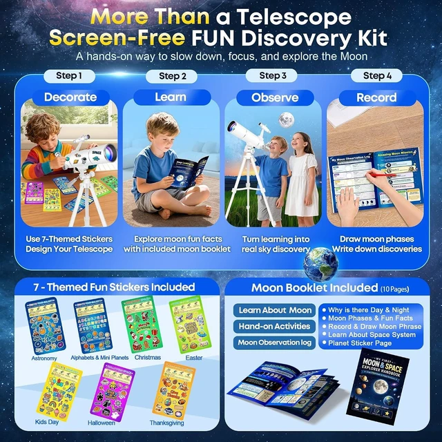 Alt view image 3 of 7 - Telescope Kit for Kids 8-12, 80mm Aperture 500mm Portable Telescope