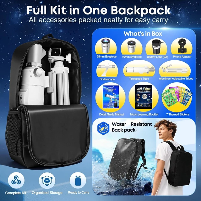 Alt view image 6 of 7 - Telescope Kit for Kids 8-12, 80mm Aperture 500mm Portable Telescope