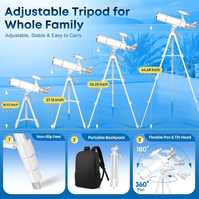 Alt view image 7 of 7 - Telescope Kit for Kids 8-12, 80mm Aperture 500mm Portable Telescope