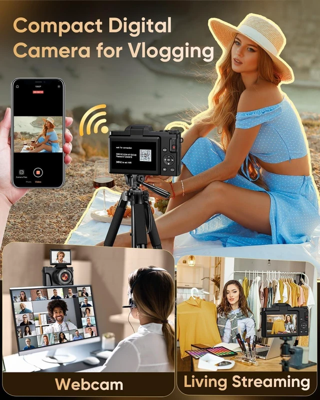 Alt view image 6 of 7 - 4K Digital Camera WiFi 180° Flip Screen Autofocus 64MP 16X Zoom, Black
