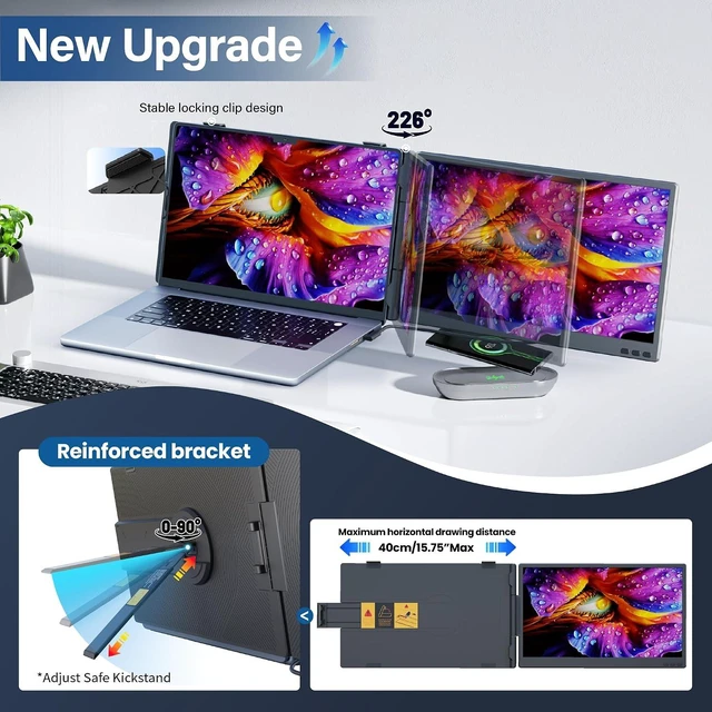 Alt view image 6 of 7 - Laptop Screen Extender Monitor Portable, 14" Ultra-Thin Dual Laptop Monitor FHD 1080P IPS, USB-C/HDMI Plug & Play Travel Monitor for 13-17" Laptops, Compatible with Wins/Mac/Chrome/Switch