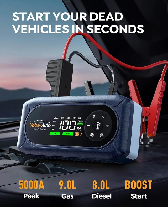 Alt view image 2 of 6 - 5000A Car Jump Starter with Air Compressor, 150PSI Tire Inflator