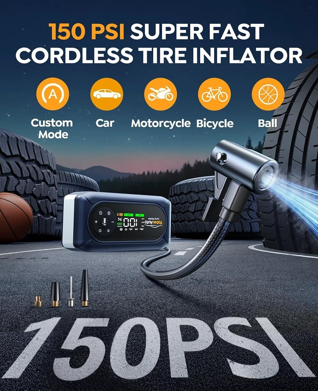 Alt view image 3 of 6 - 5000A Car Jump Starter with Air Compressor, 150PSI Tire Inflator